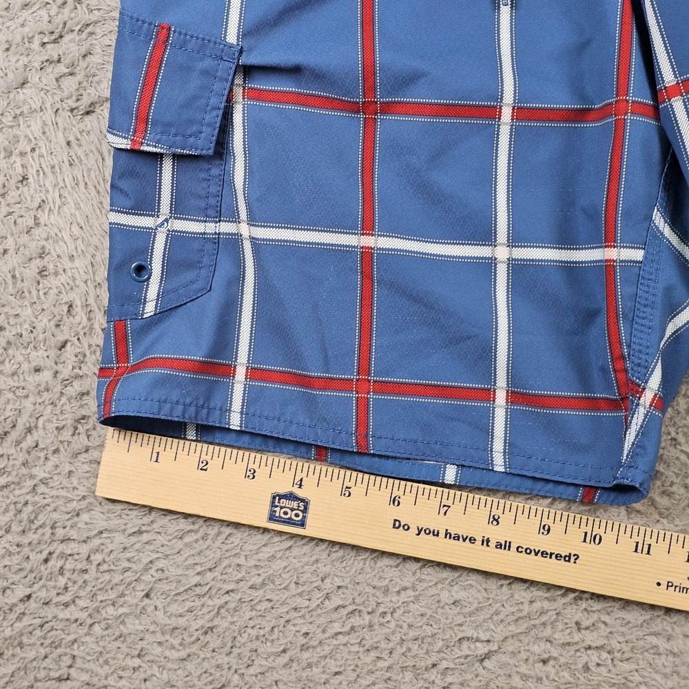 Quiksilver Waterman Board Shorts Mens 32 Blue Plaid Cargo Swim Trunks Pocket - Picture 2 of 10